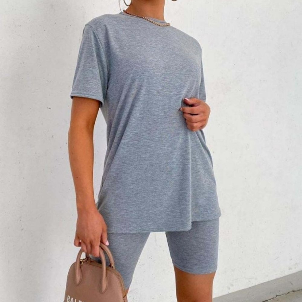 Grey T Shirt & Cycling Short Set